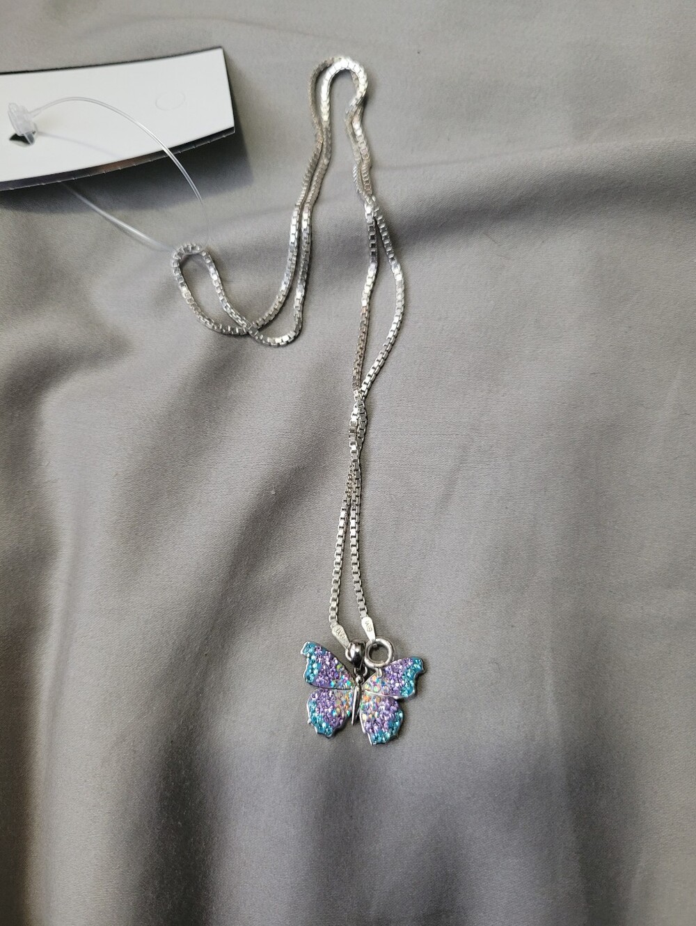 Sterling Silver Butterfly Pendant Necklace for Kids - Iridescent Blue/Purple